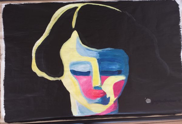 Blandede medier maleri pigen i lyset af Gaby Scheel malet i 2015