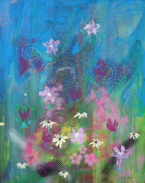 Akryl maleri Flowers in water af ingeline malet i 14