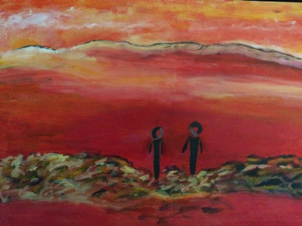 Akryl maleri Rød strand af Randi Jensen malet i 2015