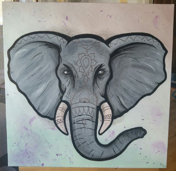 Akryl maleri Elephant af Kit Irving malet i 2016