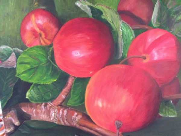 Akryl maleri Æbler af Jeno Deak (Omrejsende Maler) malet i 2014