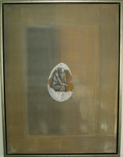 Akryl maleri Fødsel-Pantofobi af Henrik Madsen malet i 2008