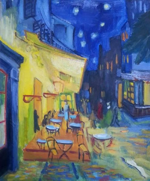 Olie maleri Evening Cafe af Darja malet i 2015