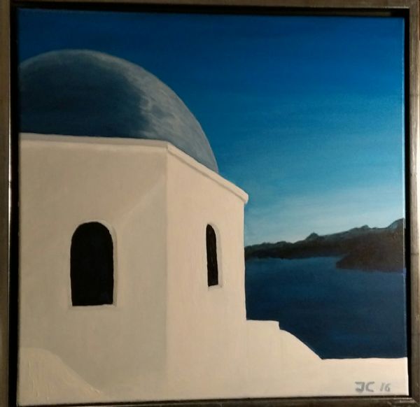 Akryl maleri Stemning fra Kykladerne - Santorini af John Christensen malet i 2016
