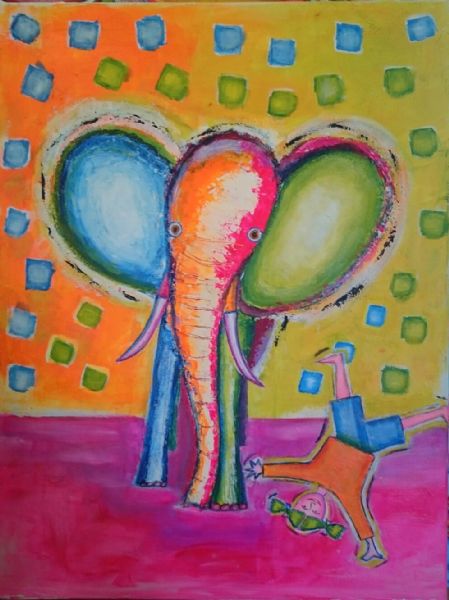 Akryl maleri Elephant mood af L. Foldrup malet i 2016