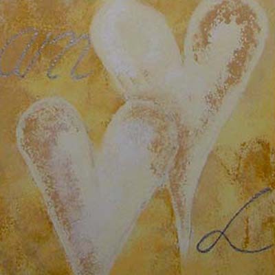 Akryl maleri happy hearts af Galleri Amalie malet i 2007