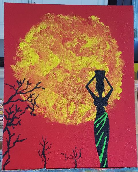Akryl maleri African sun af J.Petersen malet i 2016