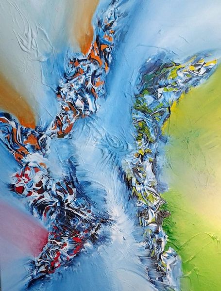 Akryl maleri Vibrerende Energier af Strupi malet i 2016