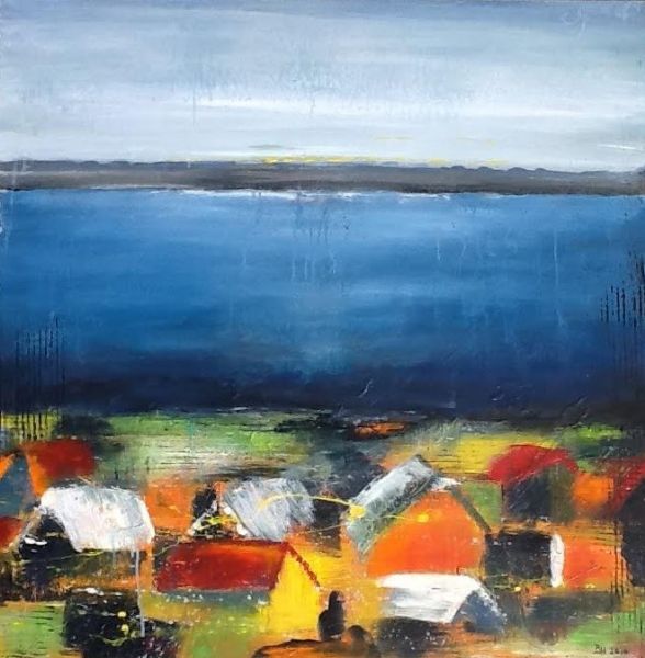 Akryl maleri Fjordudsigt af Birgit Højgaard malet i 2016