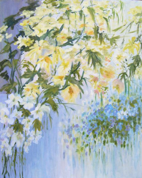 Akryl maleri PERGOLA FLOWERS SOLGT af Aase Lind malet i 