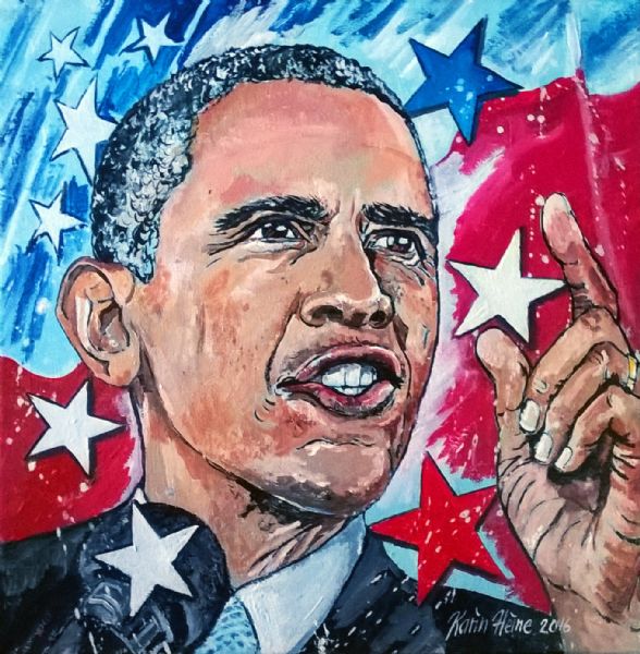 Akryl maleri Obama af Karin Heine malet i 2016