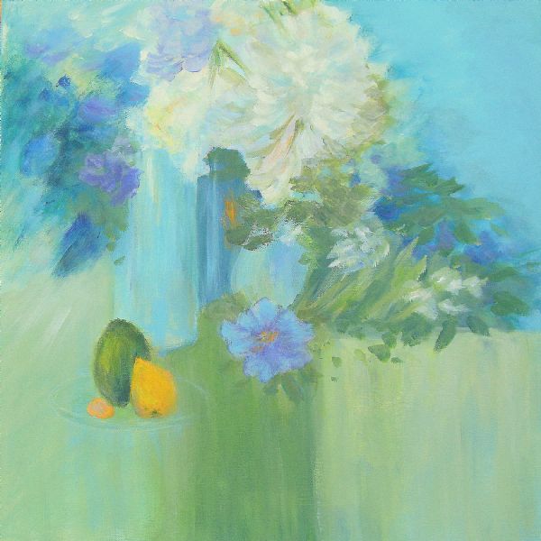 Akryl maleri Blomster & Frugt af Aase Lind malet i 