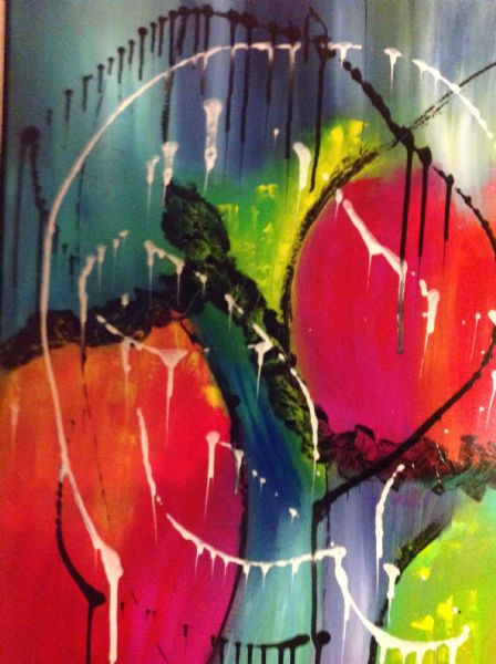 Akryl maleri Fest og farver 1 af Lone Vammen malet i 2016