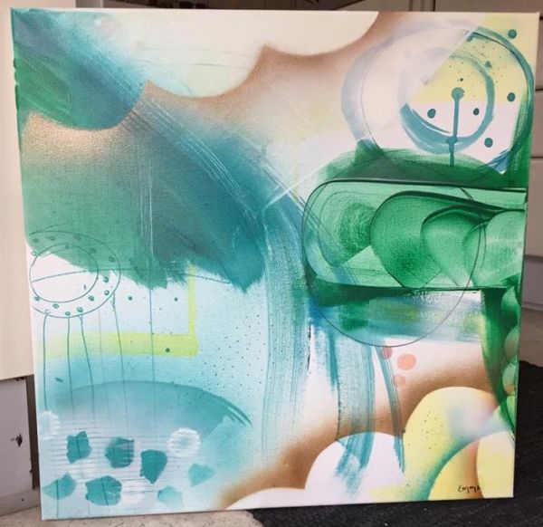 Akryl maleri Den blå regn af Emma Larsen malet i 2016