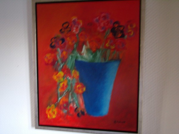 Akryl maleri blomsterpotpourri af B.Schmidt malet i 2007