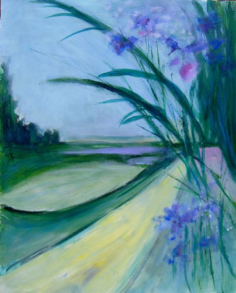 Akryl maleri SOLGT Landskab i Violet af Aase Lind malet i 