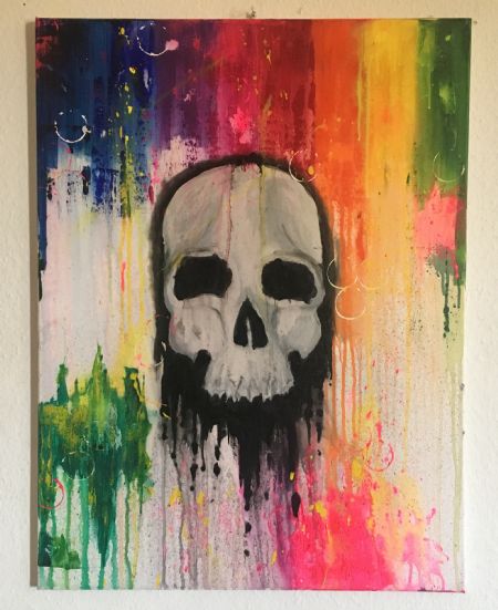 Akryl maleri Magic skull af Nadia Højer malet i 2016