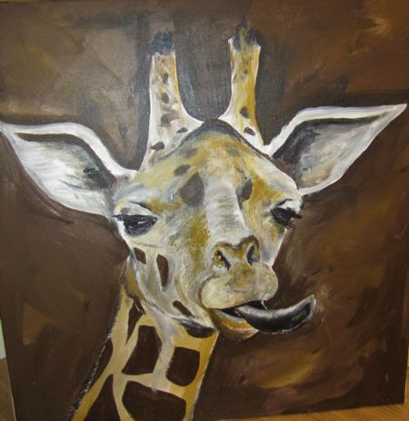 Akryl maleri Fræk giraf af An.M malet i 2017