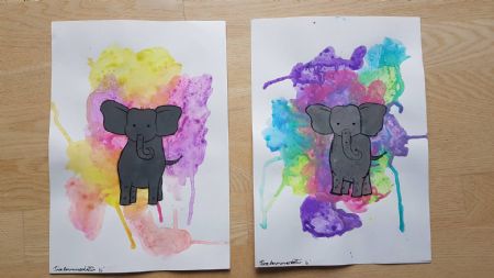 Akryl maleri To elefanter af Tóra Rasmusardóttir malet i 2016
