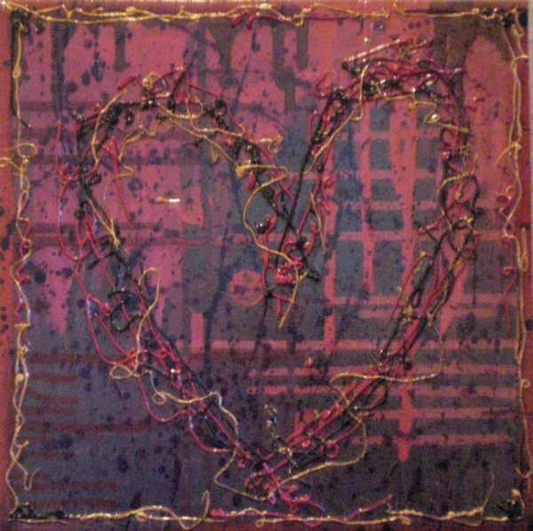 Akryl maleri Doodle Heart af Mette Walther malet i 2008