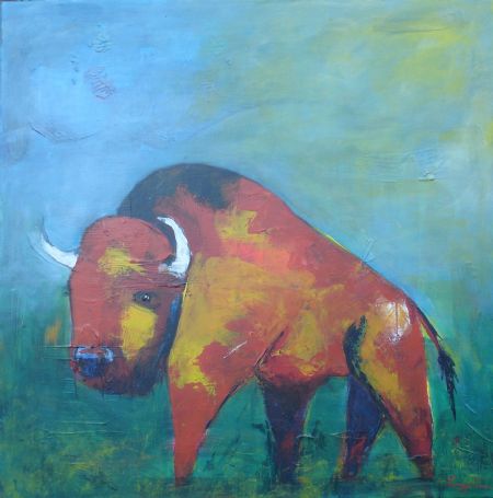 Akryl maleri bison af ingeline malet i 2017