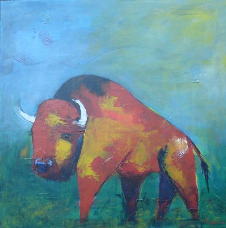 Akryl maleri bison af ingeline malet i 2017