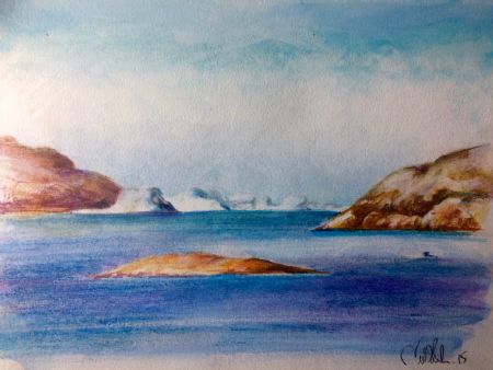 Akvarel maleri Op mod isfjorden. af niels steen sørensen malet i 2016