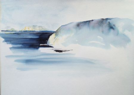Akvarel maleri Forbjerg ved Upernavik af niels steen sørensen malet i 2015