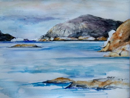 Akvarel maleri Kinitoq, Nordgrønland af niels steen sørensen malet i 2015