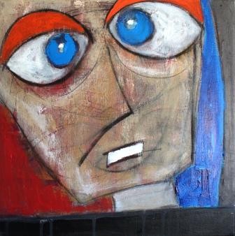Akryl maleri Du må de blå øjne af Kathrine van Godt malet i 2007