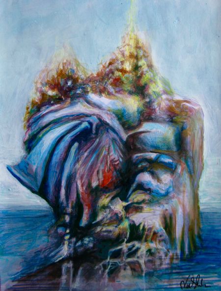 Akryl maleri Sejlende ø. af niels steen sørensen malet i 2016