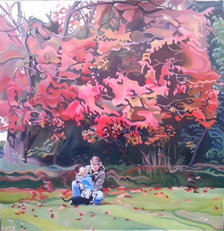 Olie maleri Under træet af Marie Fredborg Jungersen malet i 2018