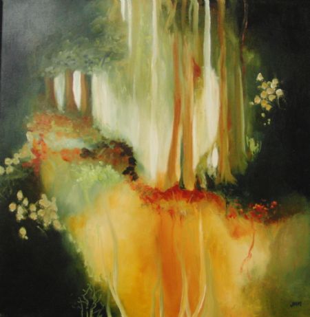 Olie maleri Skovens rødder af Jette Hildebrandt Mogensen malet i 2012