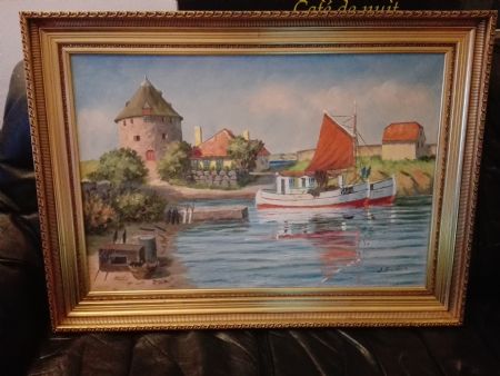 Olie maleri bornholm havn af Gallerinavn ikke oplyst malet i 