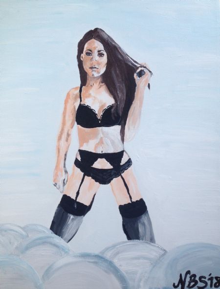 Akryl maleri Pin-up af Nathalie Bak malet i 2018
