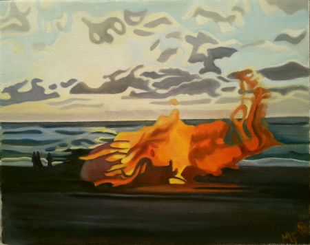 Olie maleri Sct. Hans ved Lild Strand af Marie Fredborg Jungersen malet i 2018