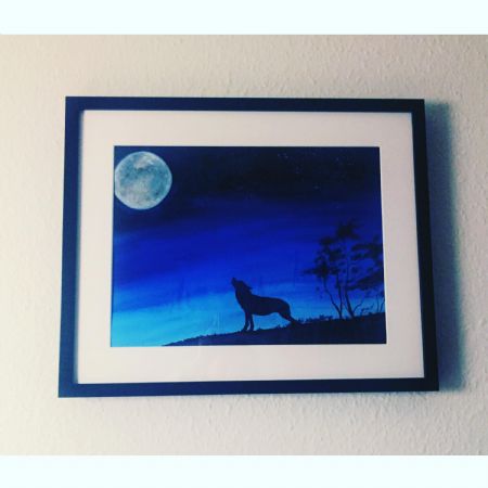 Akvarel maleri Moonlight Wolf af Thealoui malet i 2018