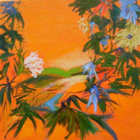 Akryl maleri Tropical Garden - orange af Aase Lind malet i 