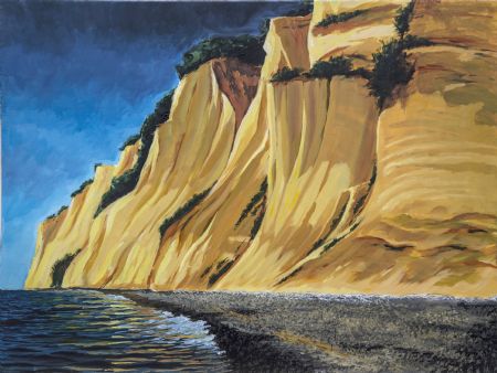 Akryl maleri Møns klint i morgensol af Henning Dalhoff malet i 2016