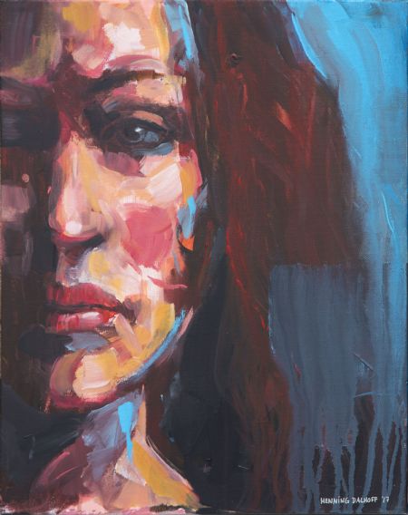 Akryl maleri Kvinde med rødt hår af Henning Dalhoff malet i 2017