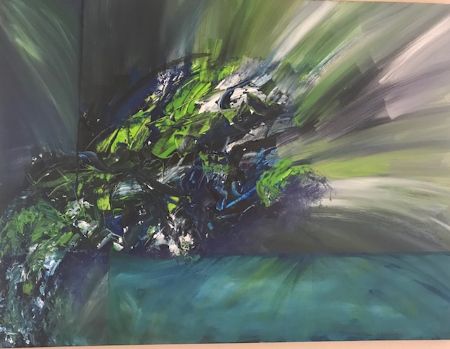 Akryl maleri Green Explosion af Helga malet i 2017
