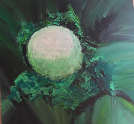 Akryl maleri Green Planet af Helga malet i 2018