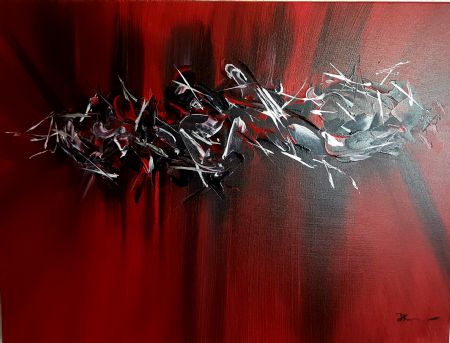 Akryl maleri Red night af Jk abstrakt malet i 2018