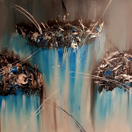 Akryl maleri Blå planet af Jk abstrakt malet i 2018
