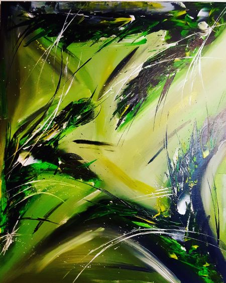 Akryl maleri Grønne mil af Jk abstrakt malet i 2018