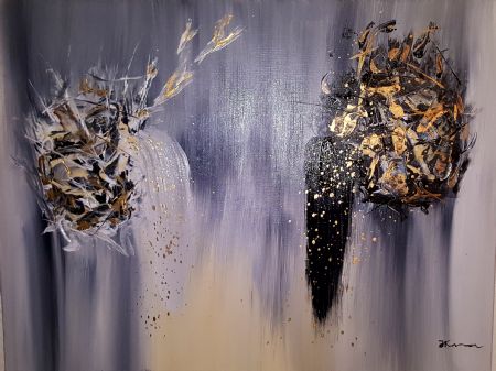 Akryl maleri Sort og hvid bombe af Jk abstrakt malet i 2018