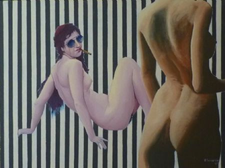 Akryl maleri To Kvinder af asger schioldan malet i 2012