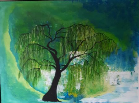 Akryl maleri weeping willows af Gitte Kirstine Miller malet i 2016