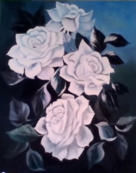  maleri De hvide Roser af Sonia Zuniga malet i 2016