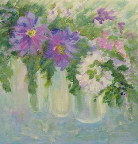 Blandede medier maleri Flowers in Violet/White no 2 af Aase Lind malet i 